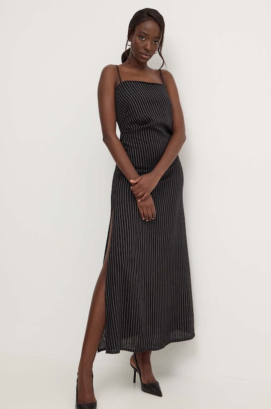 Answear Lab rochie din in maxi negru hALD0977.fh