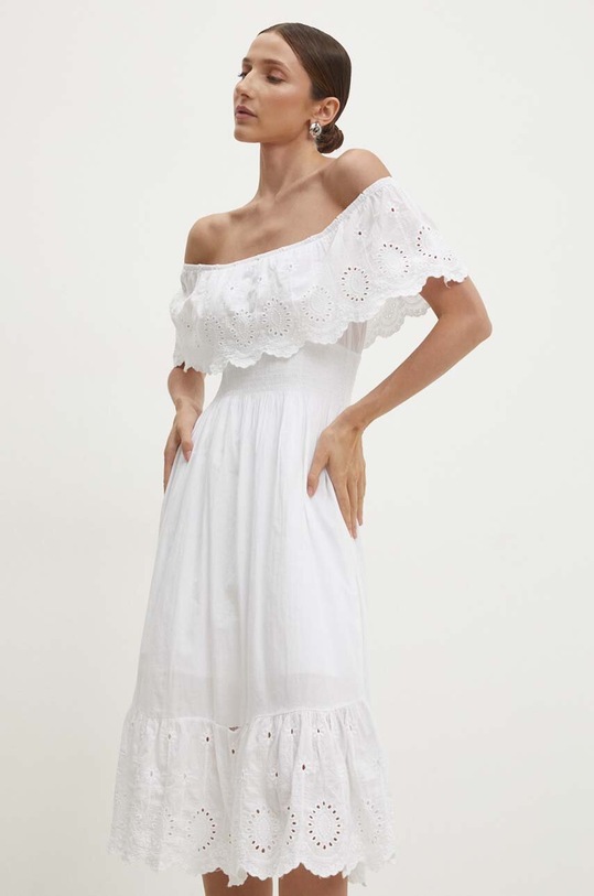 Answear Lab rochie din bumbac rotund alb 23237.TMS