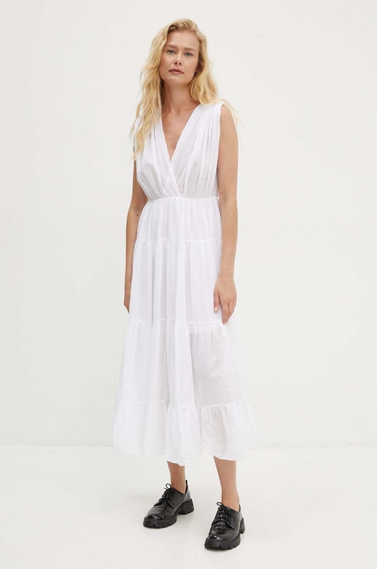 Answear Lab rochie din bumbac forma V alb 2806.iw