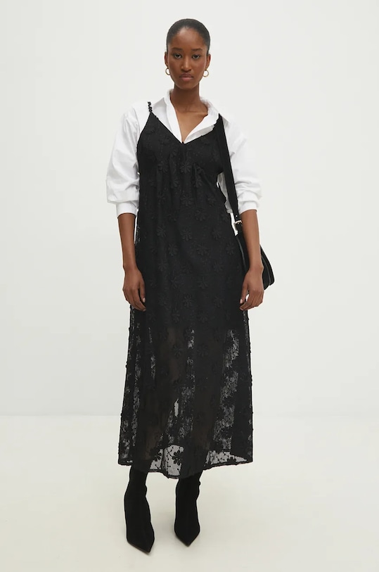 Answear Lab rochie midi negru 22515lr.fms