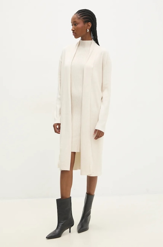 Answear Lab rochie și cardigan tricotaj bej W01026.hos