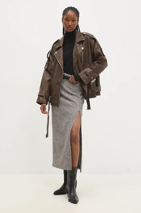 Δερμάτινο μπουφάν Answear.LAB oversize καφέ s6658.ILK