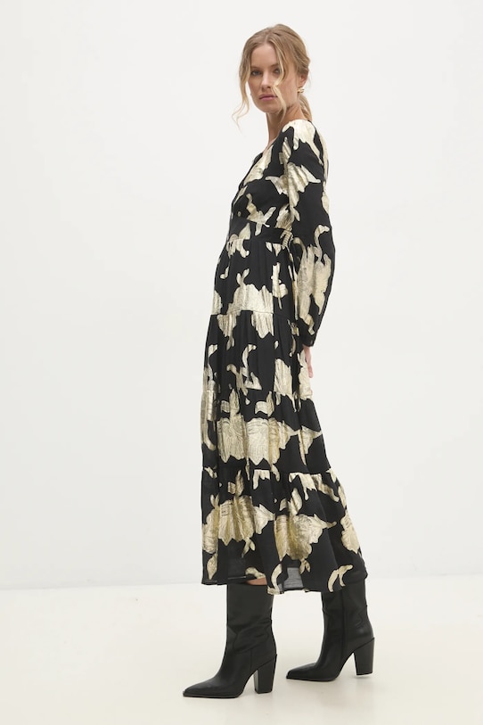 Льняное платье Answear.LAB узор чёрный mj29139.FLK