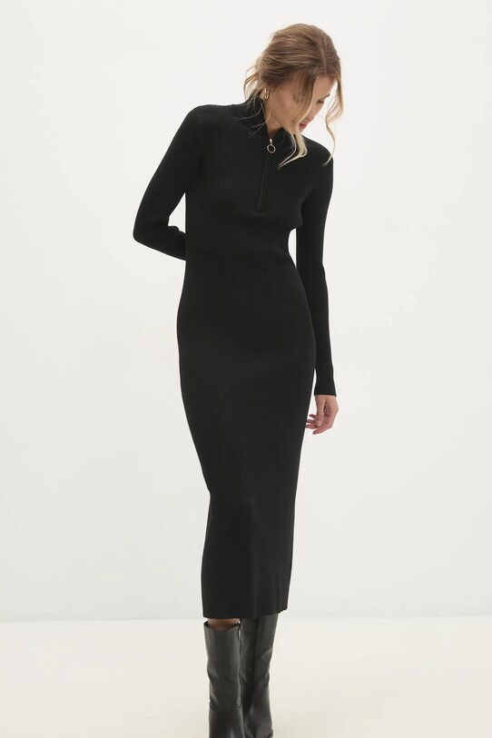 Answear Lab rochie de cașmir midi negru ASF2480.flk