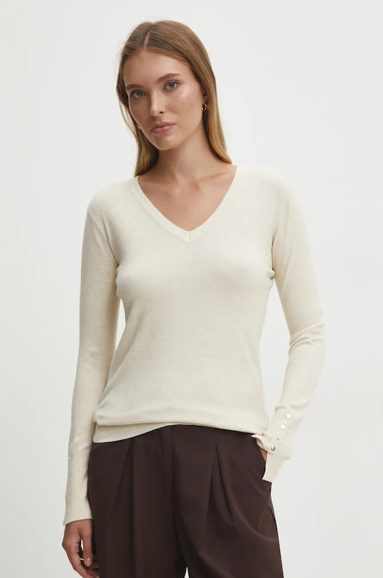 Svetr Answear.LAB V výstřih béžová JT235.HLK