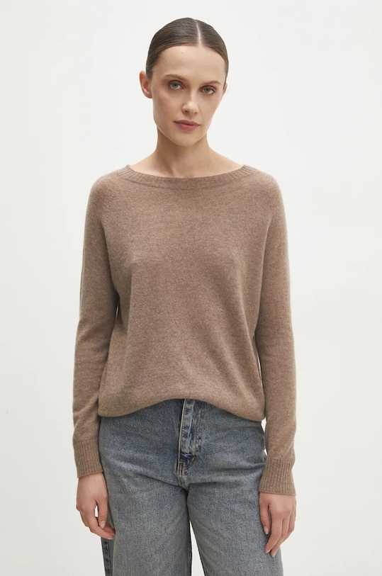 Vlněný svetr s kašmírem Answear.LAB kulatý hnědá 123.fos