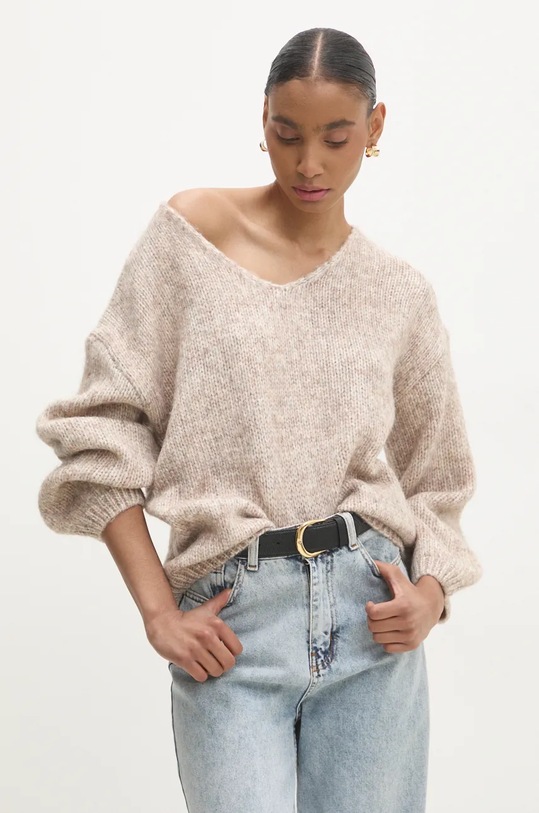 Answear Lab pulover de lana grosime medie bej y506.ios