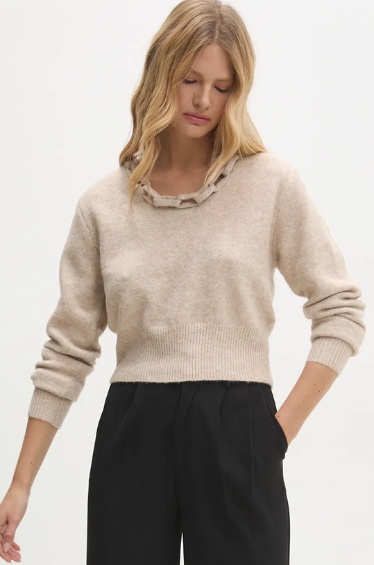 Answear.LAB sweter z wełną okrągły beżowy 1455.ilk