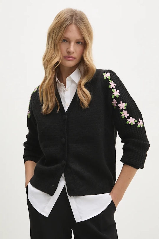 Answear Lab cardigan flori negru yu046.ims