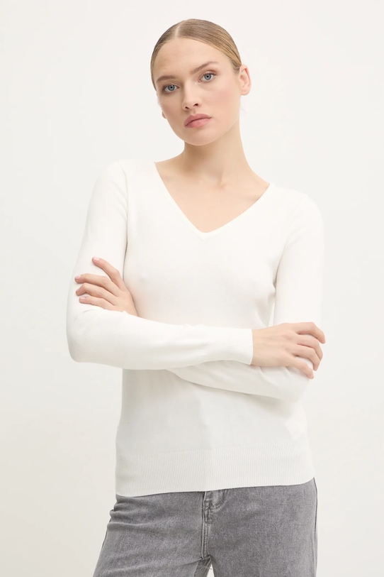 Answear.LAB sweter z domieszką kaszmiru szpic biały ASF2620.flk