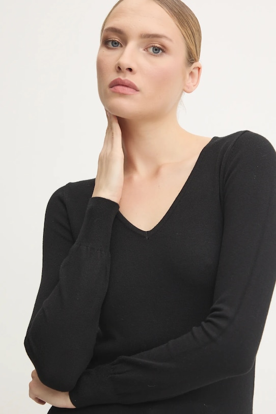 Answear.LAB sweter z domieszką kaszmiru szpic czarny ASF2620.flk