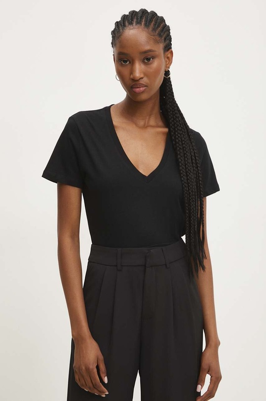 Answear Lab tricou din bumbac uni negru L5560.HMS