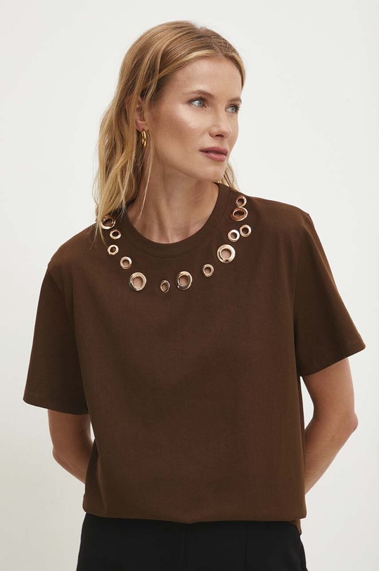 Answear Lab t-shirt aplikacja brązowy LC240089.hh