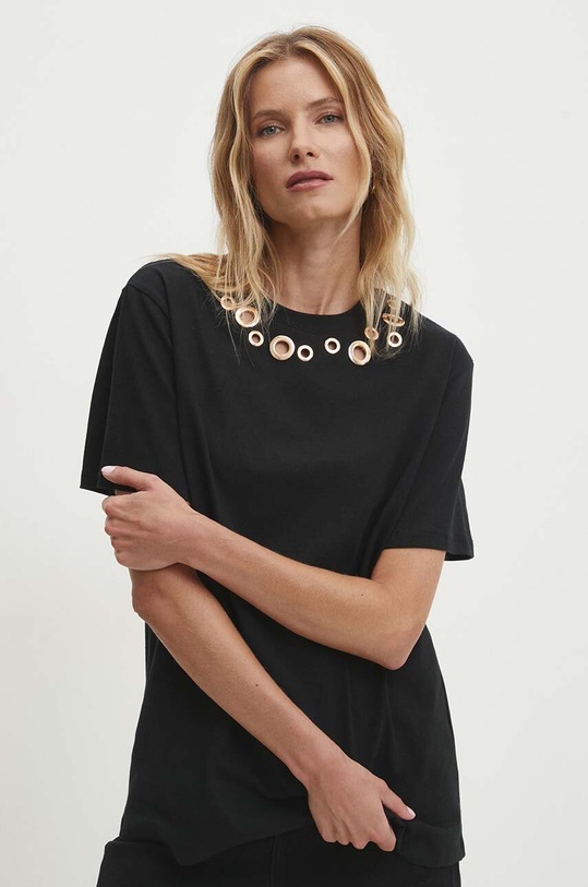 Answear Lab t-shirt aplikacja czarny LC240089.hh