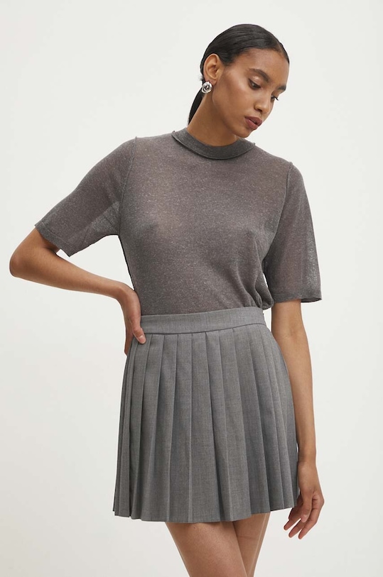 Answear Lab tricou din in melanj gri 21226.ijs