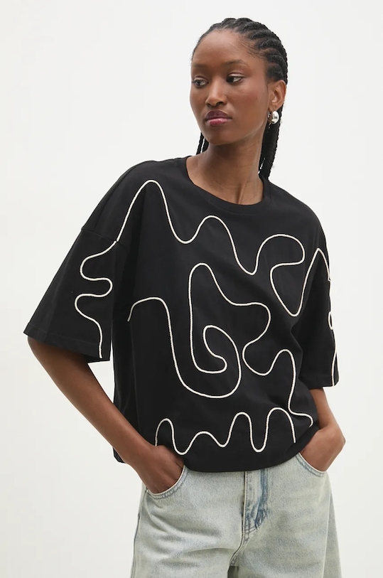 Answear Lab tricou din bumbac imprimeu negru 20034.TLK