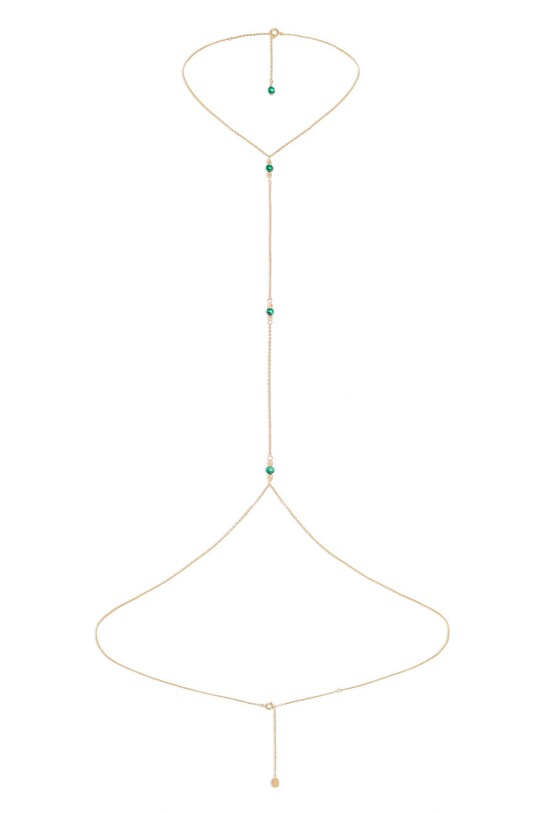 Pozlacený řetízek s malachitem ANIA KRUK Summer Body Chain zlatá MTNBN0756Z