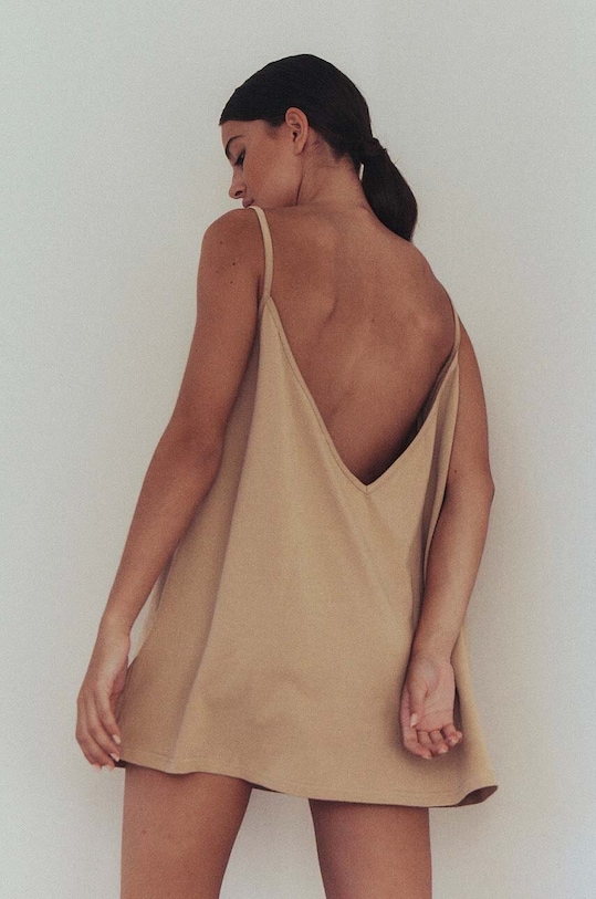 MUUV. rochie din bumbac sukienka #SURFGIRL bej suk.surfgirl.black
