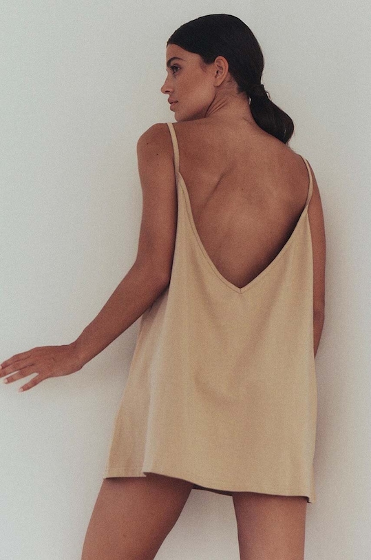 MUUV. rochie din bumbac sukienka #SURFGIRL suk.surfgirl.black bej ZS24