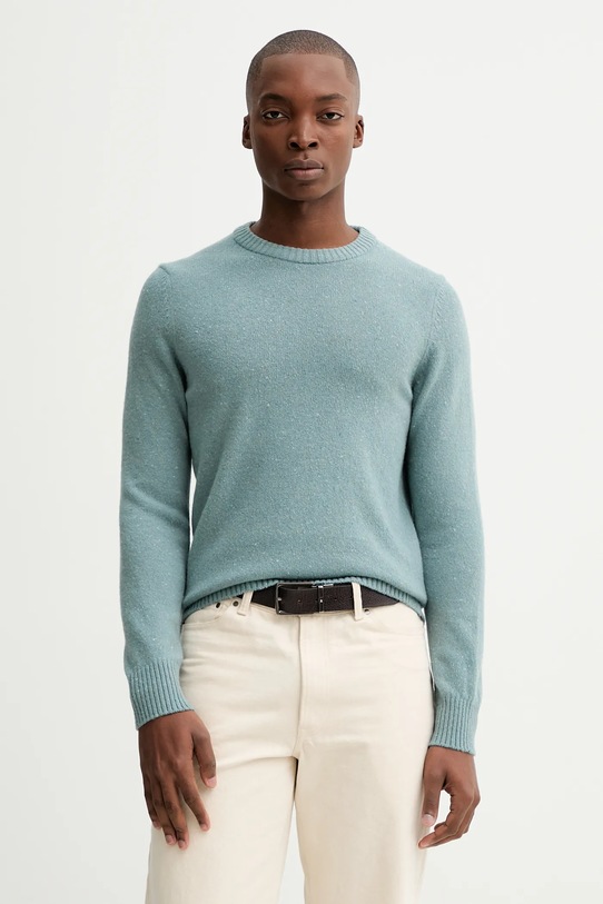 Marc O'Polo sweter z dodatkiem wełny okrągły turkusowy M30506660174