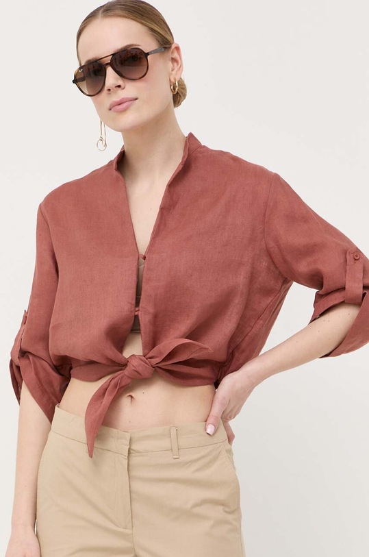 Plátěná košile Liviana Conti len hnědá L3SM08