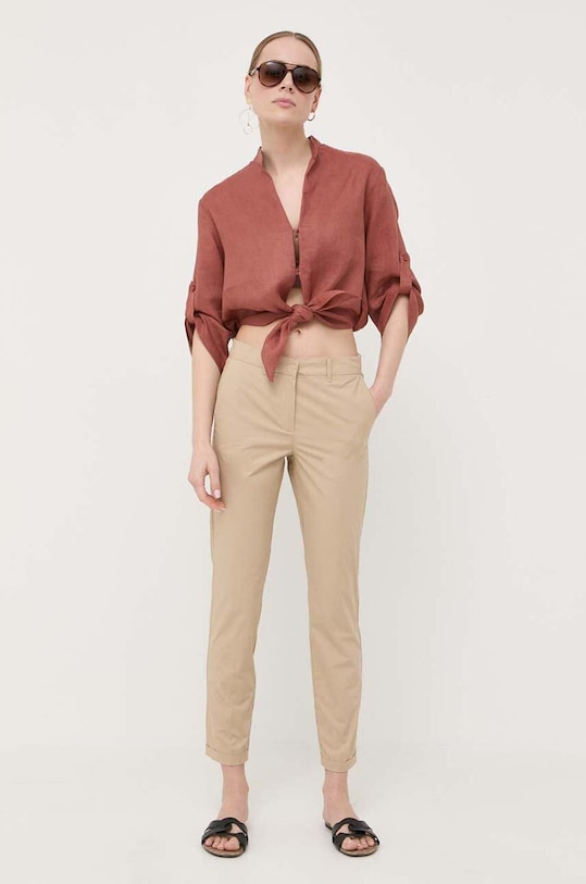 Plátěná košile Liviana Conti L3SM08 hnědá ZS23