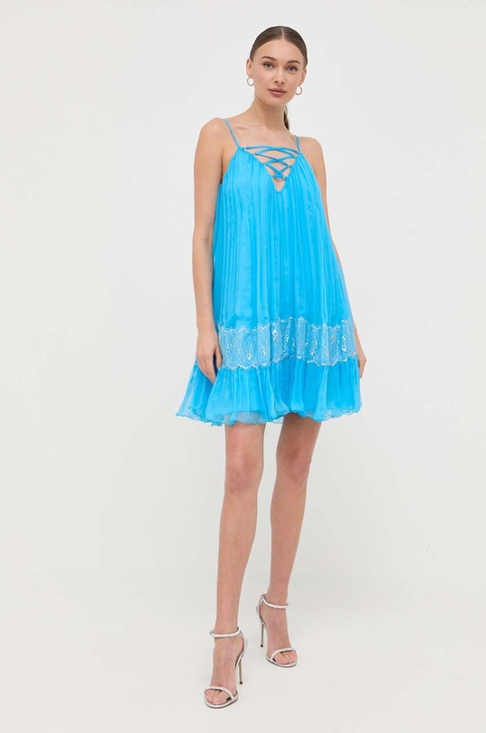 Nissa rochie de matase rotund albastru RS13875