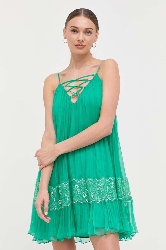 Nissa rochie de matase rotund verde RS13875