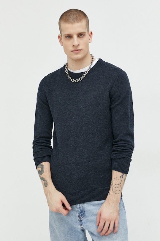 Solid pulover de lana grosime medie bleumarin 21107341.1940101