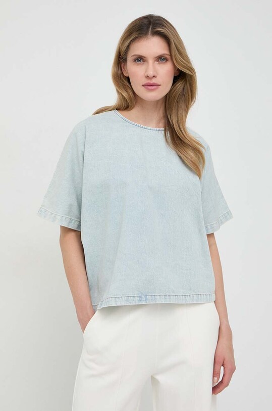 Liviana Conti bluzka jeansowa bawełna niebieski F4SY40