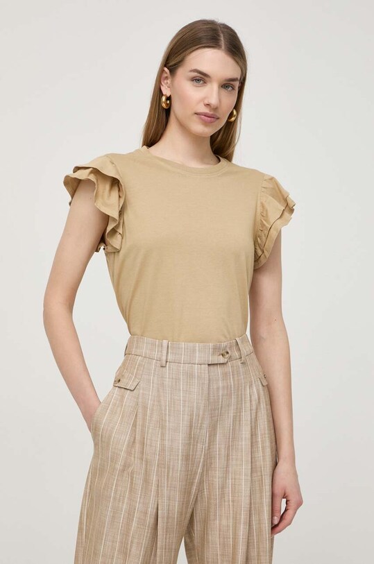 Silvian Heach tricou din bumbac uni bej GPP24464TS