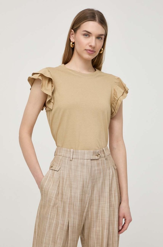 Bavlnené tričko Silvian Heach jednofarebný béžová GPP24464TS