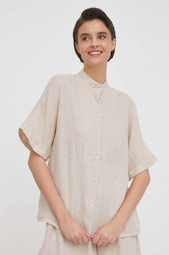 Bomboogie koszula lniana casual beżowy SW8395TLIV4