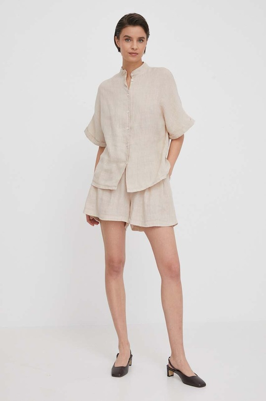 Bomboogie koszula lniana SW8395TLIV4 beżowy ZS24