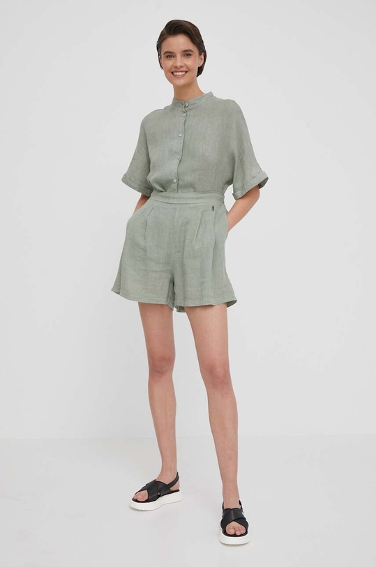 Bomboogie koszula lniana SW8395TLIV4 zielony ZS24