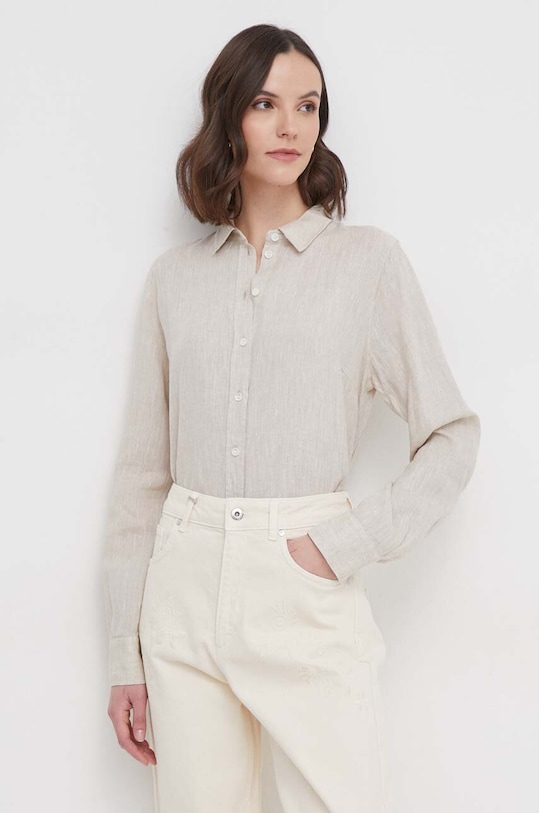 Mos Mosh koszula lniana regular beżowy 160230