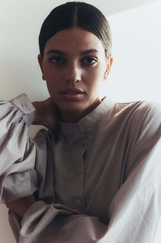 Bavlnená košeľa MUUV. Ample béžová koszula.buf.rekaw.AMPLE