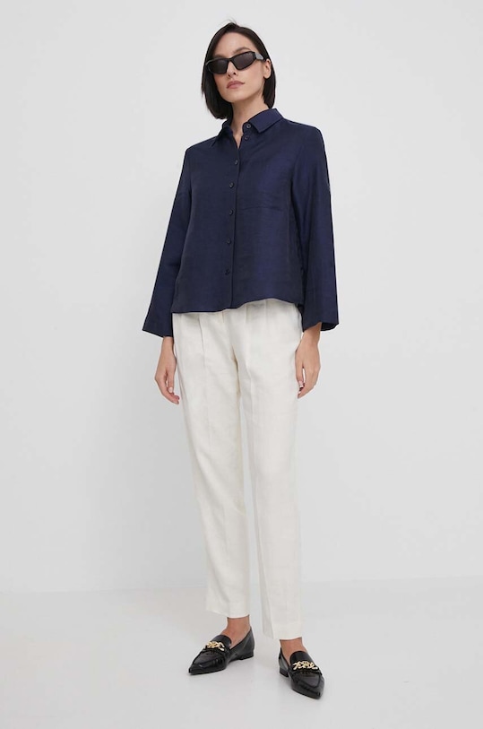 Πουκάμισο με μείγμα από λινό Seidensticker 60.136181 σκούρο μπλε ZS24