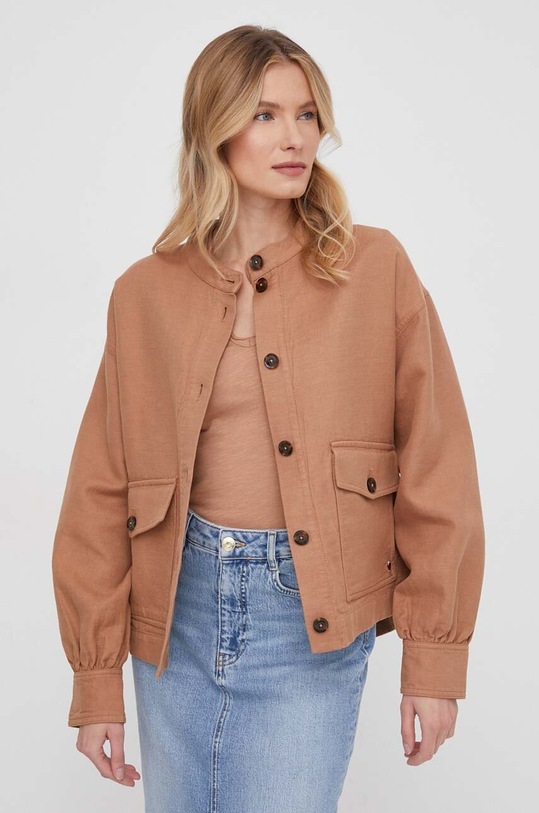 Bunda se lněnou směsí Mos Mosh hnědá 159940