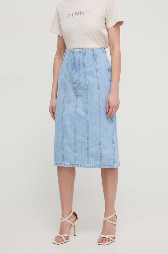 Silvian Heach fustă din denim uni albastru GPP24327LO