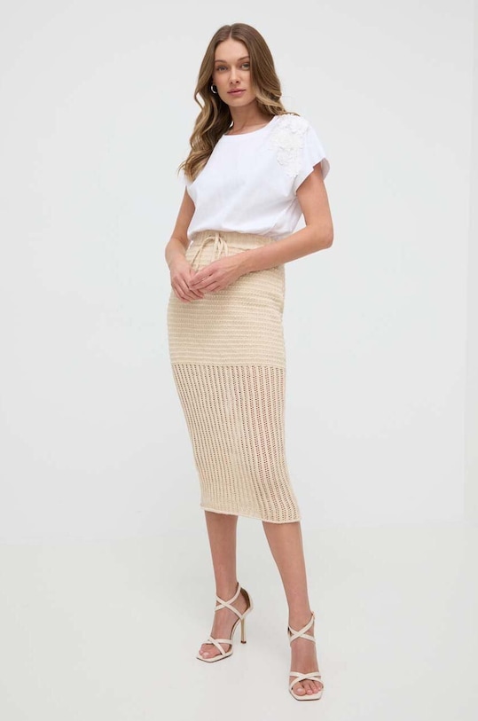 Liviana Conti spódnica lniana L4SD05 beżowy ZS24