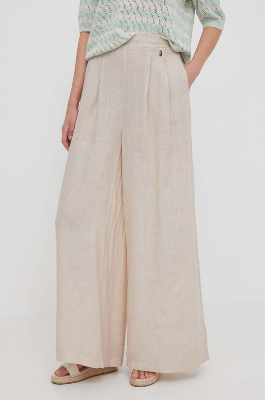 Bomboogie spodnie lniane tkanina beżowy PW8394TLIV4