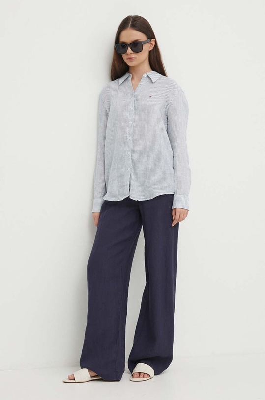 Seidensticker spodnie lniane 60.136273 granatowy ZS24