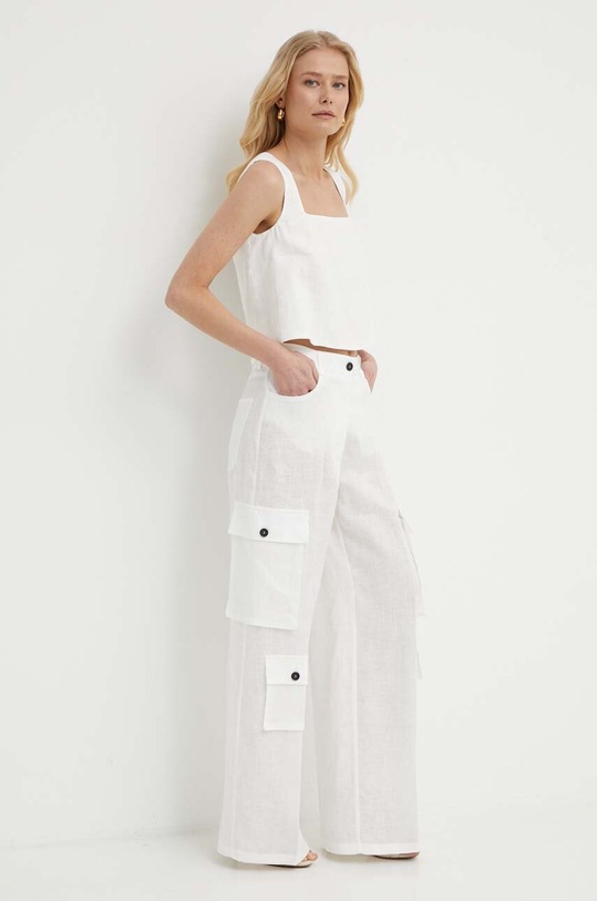 Liviana Conti spodnie lniane L4SL36 beżowy ZS24