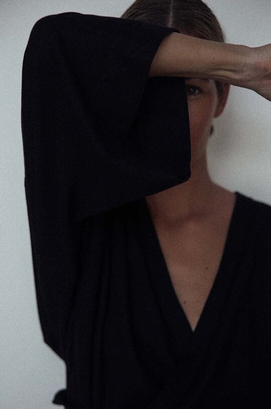 MUUV. rochie din amestec de in MAISON MAHALI suk.kimono.MAISONMAHALI negru ZS24