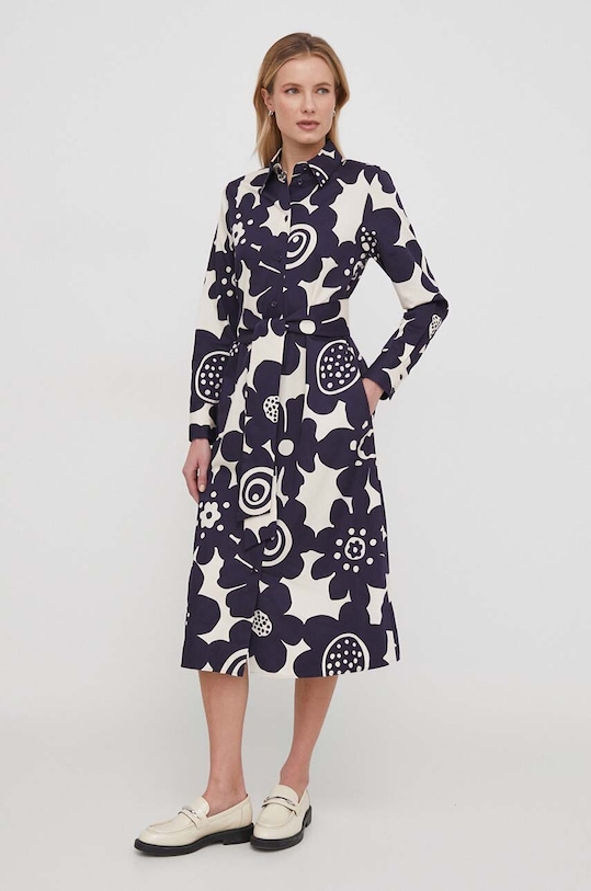Seidensticker sukienka bawełniana wzorzyste granatowy 60.136002