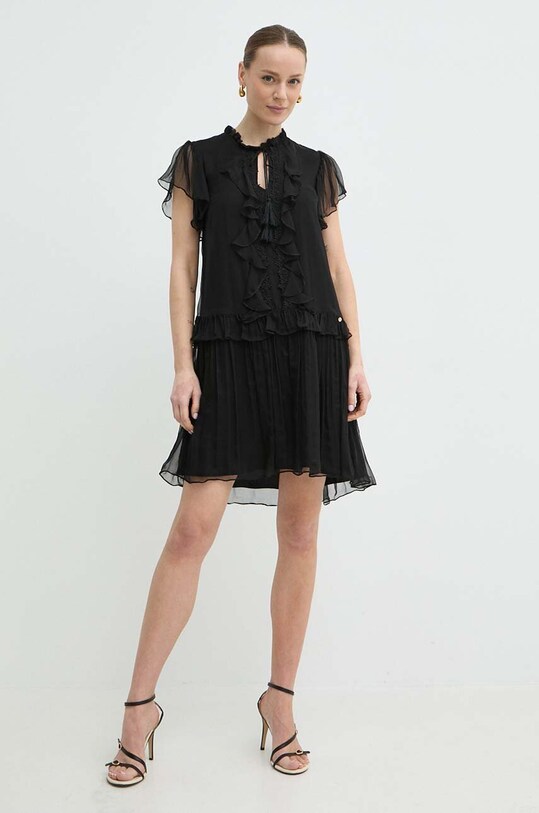 Hedvábné šaty Nissa RC14888 černá ZS24