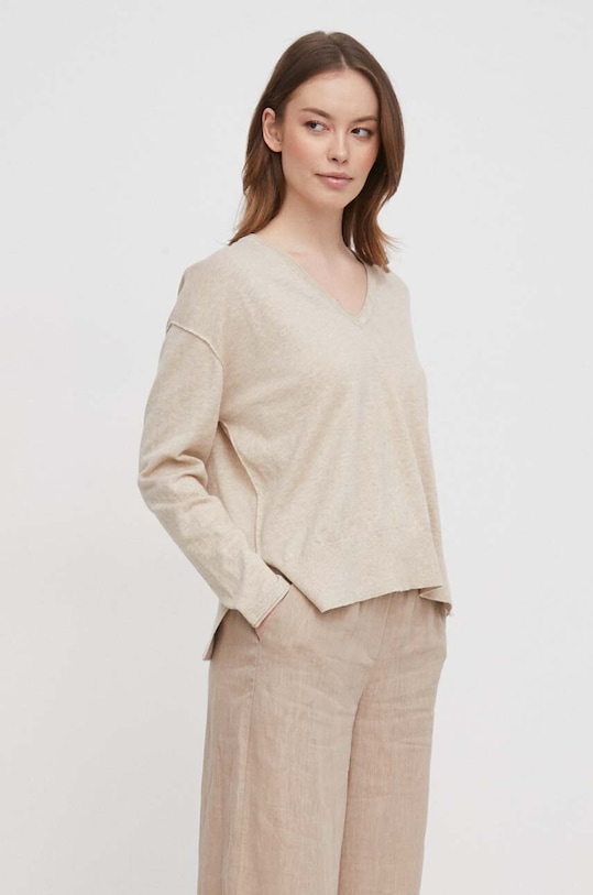Mos Mosh pulover din amestec de casmir subtiri bej 158970