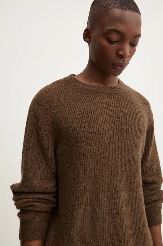 Solid sweter z domieszką wełny brązowy 21108278.190814