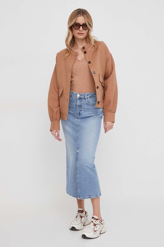 Mos Mosh t-shirt bawełniany 160920 beżowy ZS24